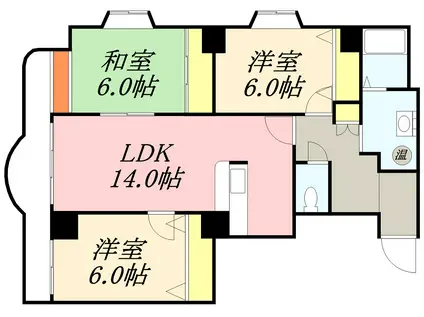 シャトー桜陽台(3LDK/2階)の間取り写真