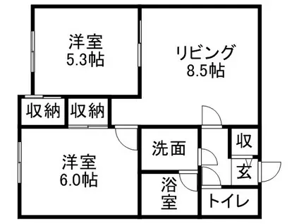 フロックス富岡(2LDK/2階)の間取り写真