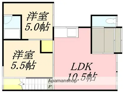北海道小樽市 1階建 築36年(2LDK)の間取り写真