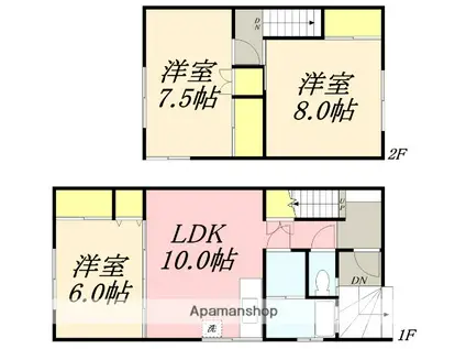 函館本線 小樽駅 徒歩20分 2階建 築38年(3LDK)の間取り写真
