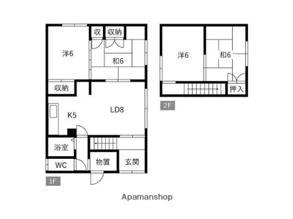 北海道岩内郡岩内町 2階建 築55年(4LDK)の間取り写真