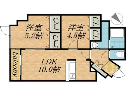 ペルドゥエープス美園(2LDK/4階)の間取り写真