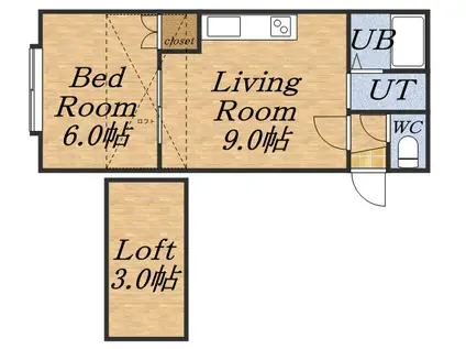 スカイブルーK(1SDK/1階)の間取り写真