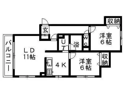 ヒルズK(2LDK/1階)の間取り写真