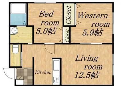 ウィスタリア西岡(2LDK/2階)の間取り写真