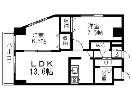 エステラ真駒内(2LDK/9階)の間取り写真