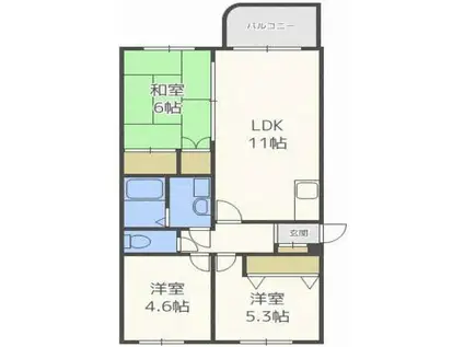 シャトー富士(3LDK/3階)の間取り写真