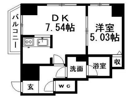 WELLSIDE T 451(1DK/7階)の間取り写真