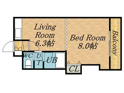 ソルテリア元町(1DK/2階)の間取り写真