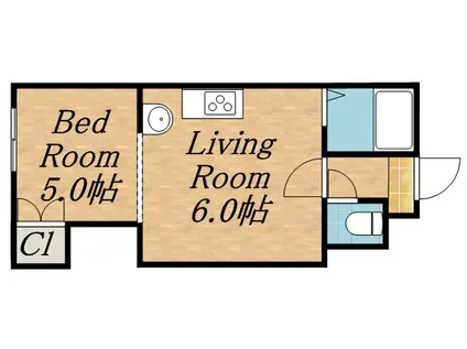 ラフォーレ北24条1(1DK/4階)の間取り写真