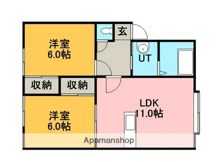 函館本線 手稲駅 バス乗車時間:17分 花川南8条3丁目バス停で下車 徒歩8分 3階建 築32年(2LDK/3階)の間取り写真