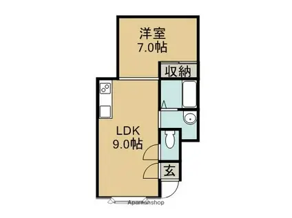 マンションミレー(1LDK/2階)の間取り写真