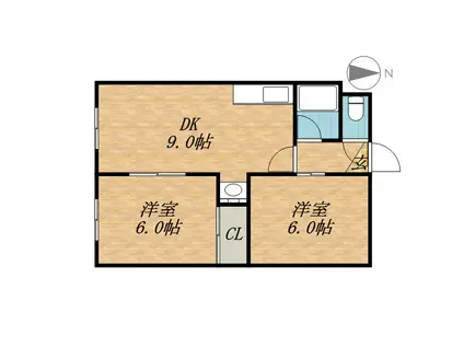 ラフォーレ北海(2DK/1階)の間取り写真