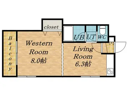 ソルテリア元町(1DK/3階)の間取り写真