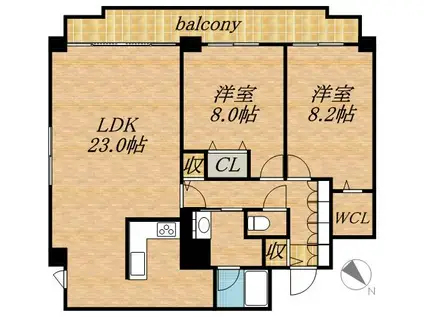 アルテシア(2LDK/9階)の間取り写真