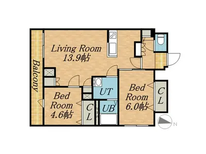 ヴィラ・コンフォート(2LDK/6階)の間取り写真