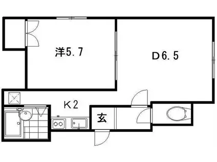 ノースウイングB(1DK/2階)の間取り写真