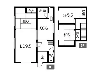 札幌市南北線 麻生駅 徒歩28分 2階建 築53年(3LDK)の間取り写真