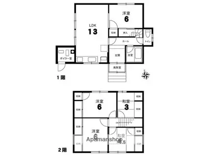 札沼線 当別駅 徒歩7分 2階建 築61年(5LDK)の間取り写真