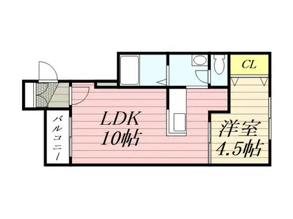 麻生サニーハイツ(1LDK/4階)の間取り写真