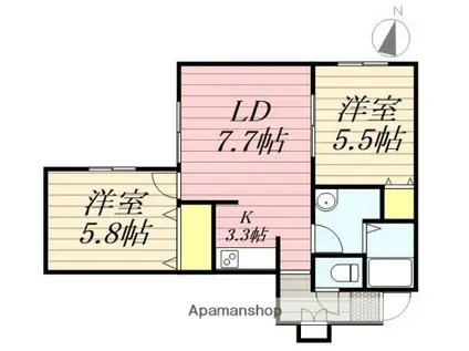 メゾンクー・ドゥ・クール(2LDK/4階)の間取り写真