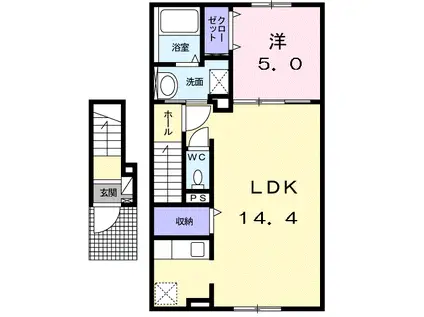スパライ銀世Ⅴ(1LDK/2階)の間取り写真