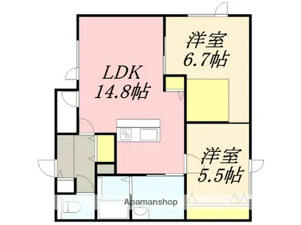 ベルカーサ(2LDK/1階)の間取り写真