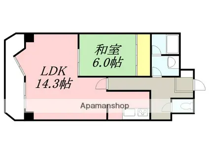 ロイヤルシティ弐番館青柳(1LDK/3階)の間取り写真