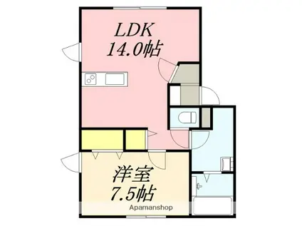 リビングタウン石川B棟(1LDK/1階)の間取り写真