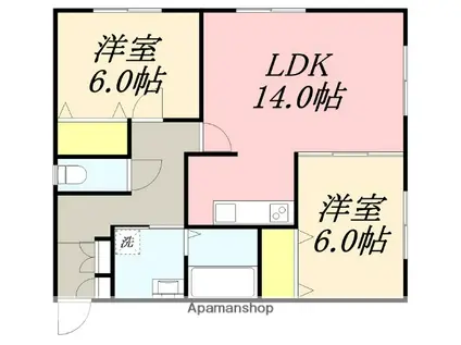 ワンセルフグランアージュⅡ(2LDK/2階)の間取り写真