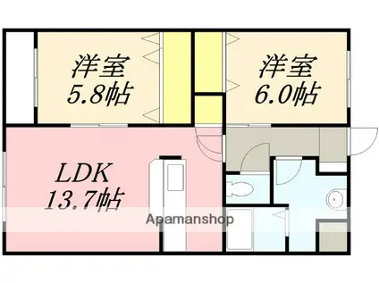 プランドール柏木(2LDK/3階)の間取り写真