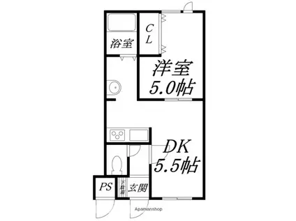 レインボーヒルズ(1DK/1階)の間取り写真