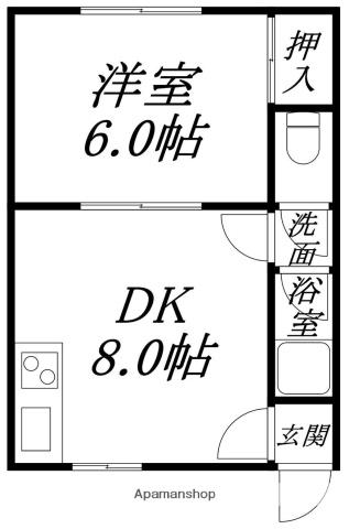 亀田タウンハイツ(1DK/2階)の間取り写真