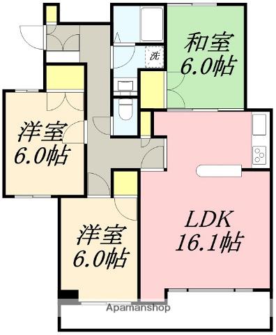 マンション北斗富岡Ⅰ(3LDK/5階)の間取り写真