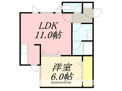 函館市電本線湯川線 堀川町駅 徒歩4分 2階建 築27年(1LDK/2階)の間取り写真