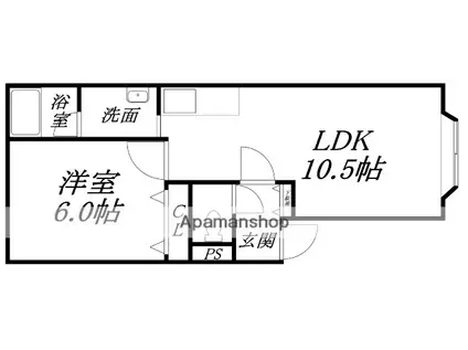 ハイブリッジ松陰(1LDK/1階)の間取り写真