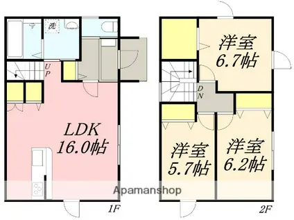 函館市電本線湯川線 湯の川駅 徒歩19分 2階建 築9年(3LDK)の間取り写真