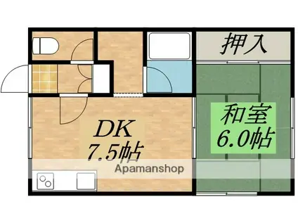 ピアパレス本通(1DK/2階)の間取り写真