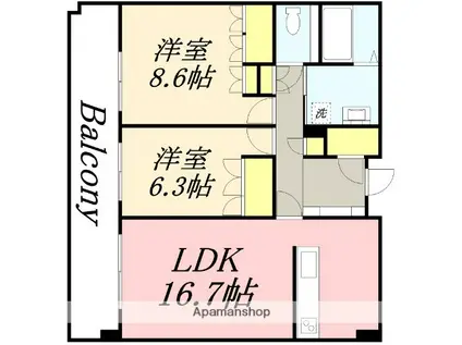 ワザック函館ミヤビコート(2LDK/17階)の間取り写真