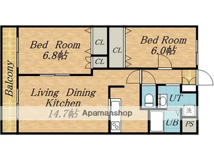 ピュアライフ空(2LDK/4階)の間取り写真