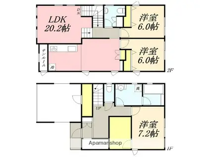 函館市電本線湯川線 堀川町駅 徒歩4分 2階建 築13年(3LDK)の間取り写真