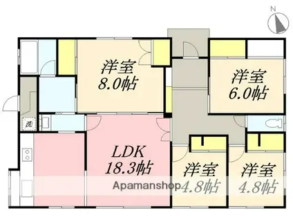 函館市電本線湯川線 駒場車庫前駅 徒歩2分 1階建 築42年(4LDK)の間取り写真