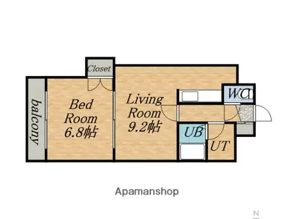 アリエス2(1LDK/2階)の間取り写真