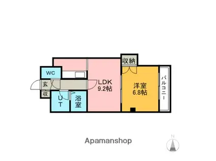 アリエス2(1LDK/3階)の間取り写真