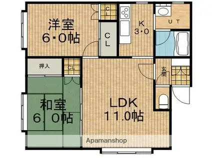 グランドールR(2LDK/2階)の間取り写真