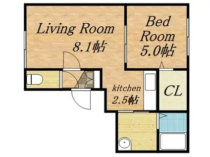 グランメール 月寒中央公園(1LDK/2階)の間取り写真