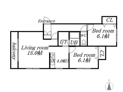 ヒルズK(2LDK/1階)の間取り写真