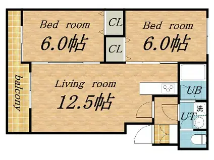 ハイデンス菊水(2LDK/4階)の間取り写真