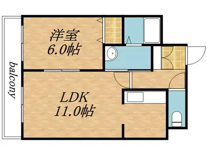 ティアラ豊平第二(1LDK/6階)の間取り写真