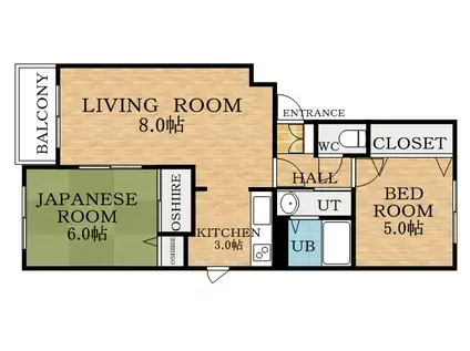 ウィスタリア北郷(2LDK/4階)の間取り写真